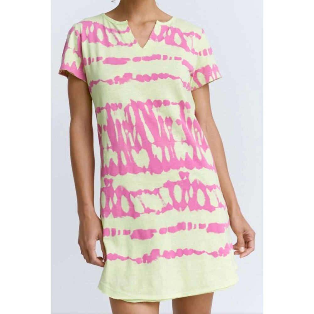 Lisa Todd The Shake Up T-Shirt Dress Womens L Lime & Pink Tie Dye Print Retro